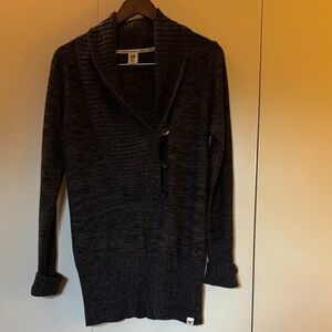 Roxy Charcoal Cowl Neck Sweater Button Front Large